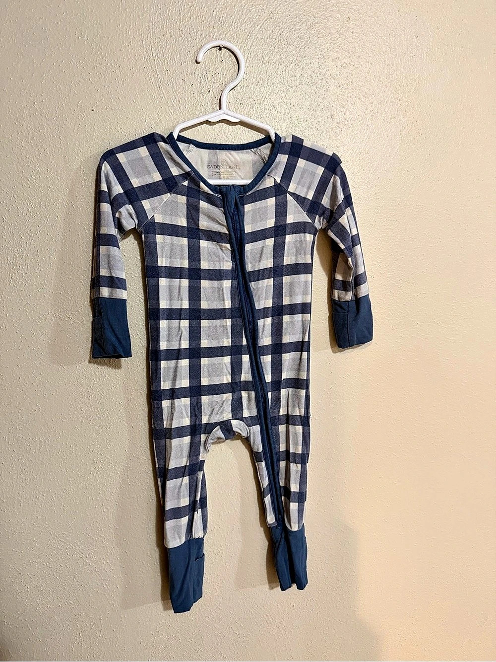 Caden Lane Plaid Footie in Blue & White